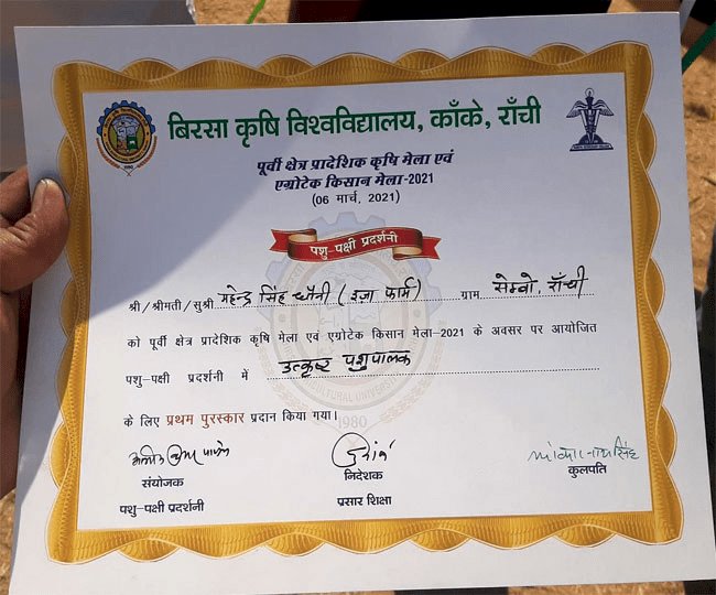 झाररखंड: महेंद्र सिंह धौनी को मिला पूर्वी भारत के सर्वश्रेष्ठ पशुपालक सम्मांन