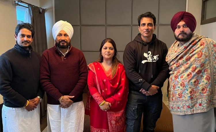 पंजाब: एक्टर सोनू सूद की बहन मालविका कांग्रेस में शामिल, चन्नी और सिद्धू ने माला पहनाकर किया स्वागत