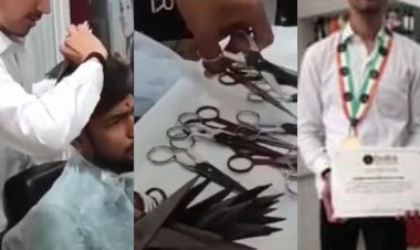 मध्यप्रदेश: एक साथ 28 कैंचियों से हेयर कटिंग करता है आदित्य, इंडिया बुक ऑफ रिकॉर्ड में दर्ज हुआ नाम