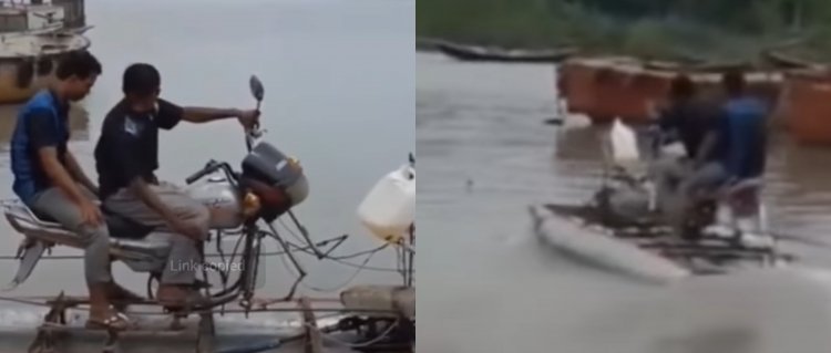 पुरानी बाइक को बना दी नाव, गजब का जुगाड़, वीडियो वायरल