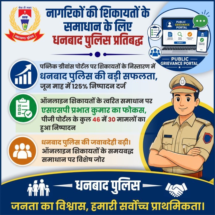 पीजी पोर्टल शिकायतों के निपटारे में धनबाद पुलिस का125% प्रदर्शन, 15 तक सभी लंबित मामलों के समाधान का लक्ष्य